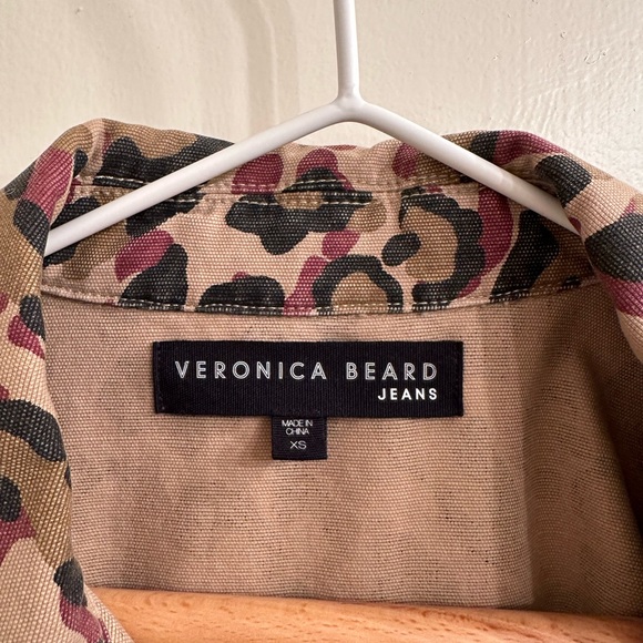 Veronica Beard Mercer Leopard Print Denim Military Inspired Jacket - Picture 3 of 3